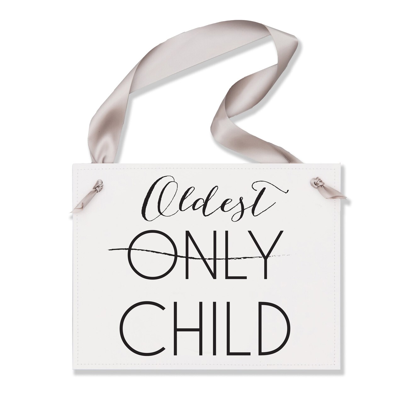 Ritzy Rose Pregnancy Announcement Sign - Black on 11x8in White Linen Cardstock with Gray Ribbon